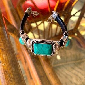 Artisan Crafted Turquoise Vegan Leather Western, Boho Style Bracelet